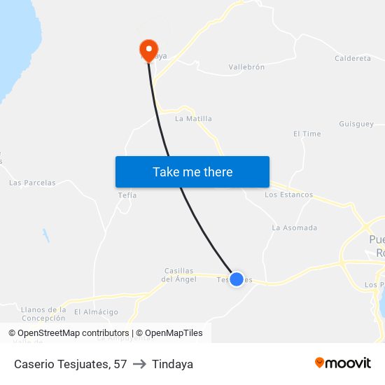 Caserio Tesjuates, 57 to Tindaya map