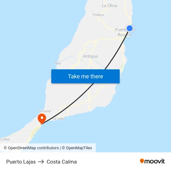 Puerto Lajas to Costa Calma map