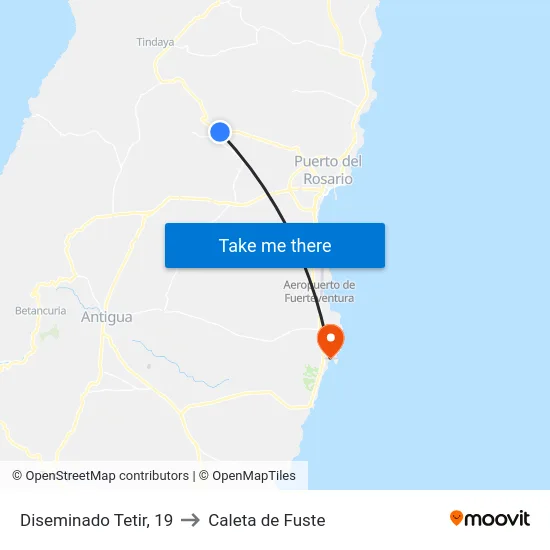 Diseminado Tetir, 19 to Caleta de Fuste map