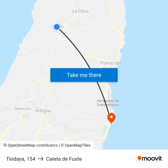 Tindaya, 154 to Caleta de Fuste map