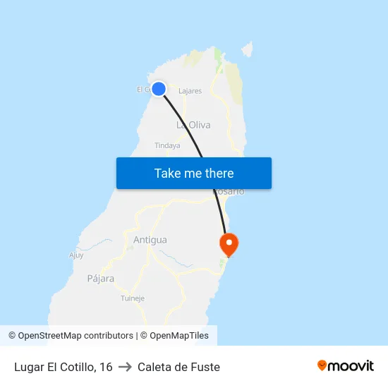 Lugar El Cotillo, 16 to Caleta de Fuste map