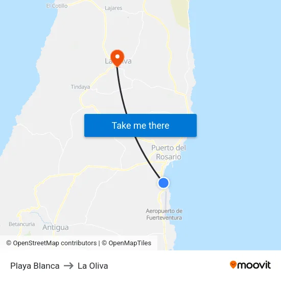 Playa Blanca to La Oliva map