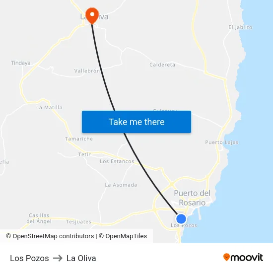 Los Pozos to La Oliva map