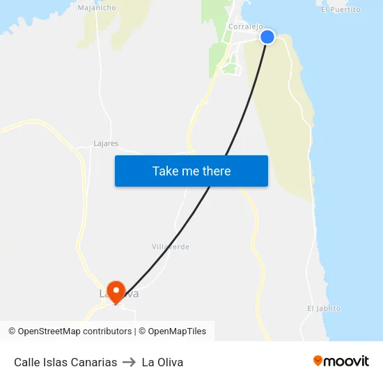 Calle Islas Canarias to La Oliva map