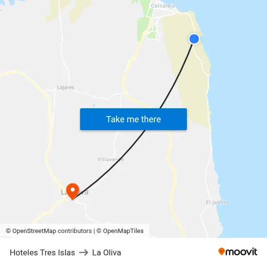 Hoteles Tres Islas to La Oliva map