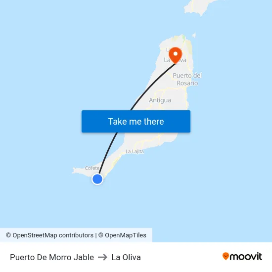 Puerto De Morro Jable to La Oliva map