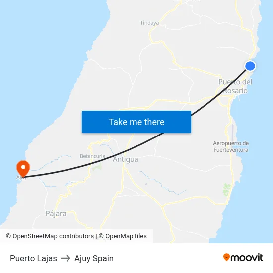 Puerto Lajas to Ajuy Spain map