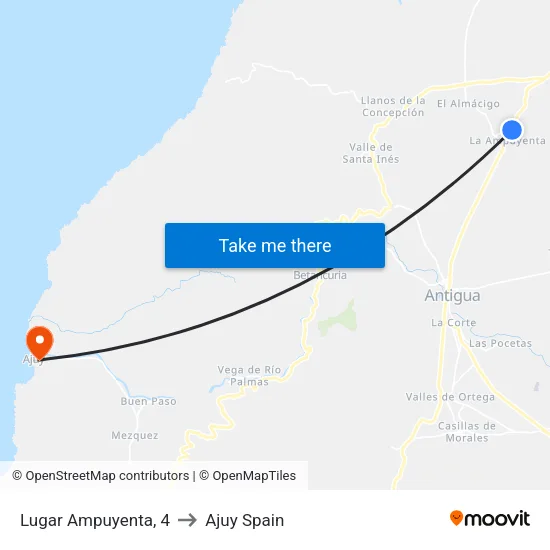 Lugar Ampuyenta, 4 to Ajuy Spain map