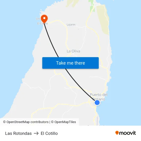 Las Rotondas to El Cotillo map