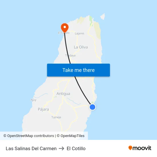 Las Salinas Del Carmen to El Cotillo map
