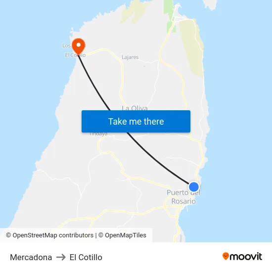 Mercadona to El Cotillo map