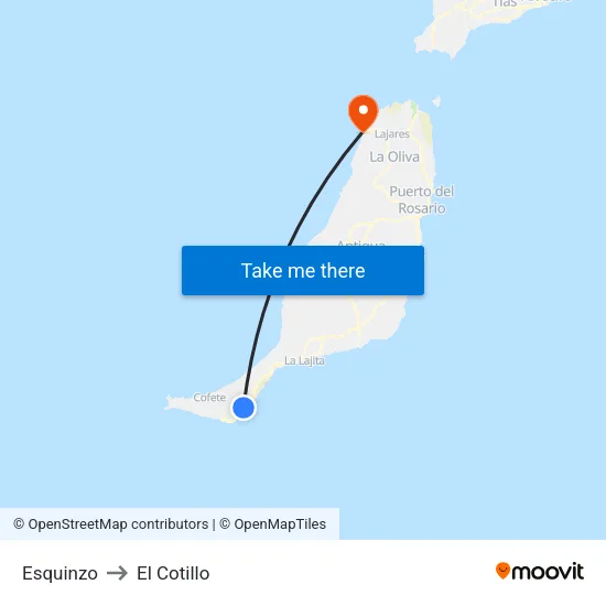 Esquinzo to El Cotillo map