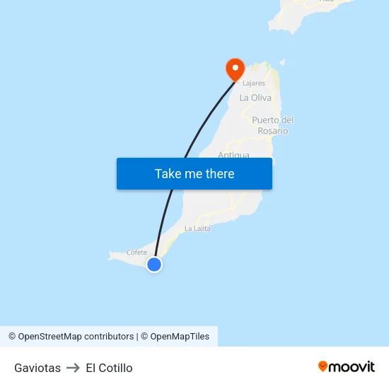 Gaviotas to El Cotillo map