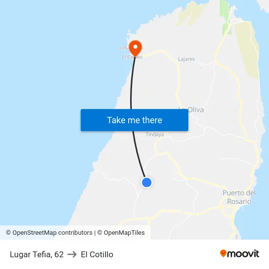 Lugar Tefia, 62 to El Cotillo map