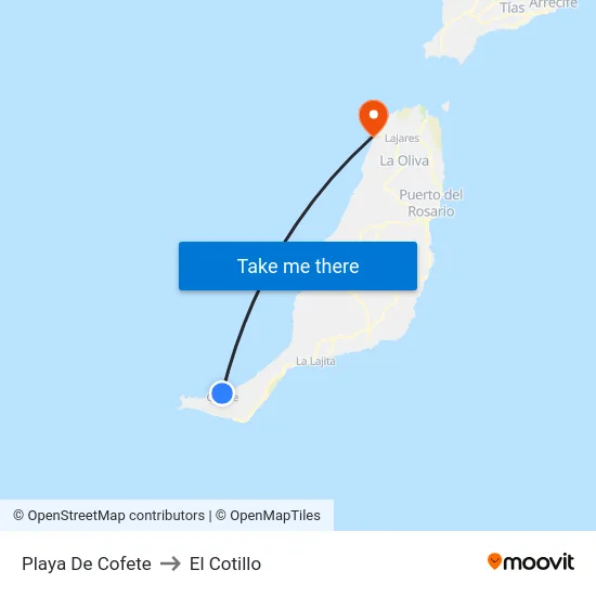 Playa De Cofete to El Cotillo map