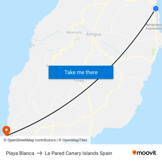 Playa Blanca to La Pared Canary Islands Spain map
