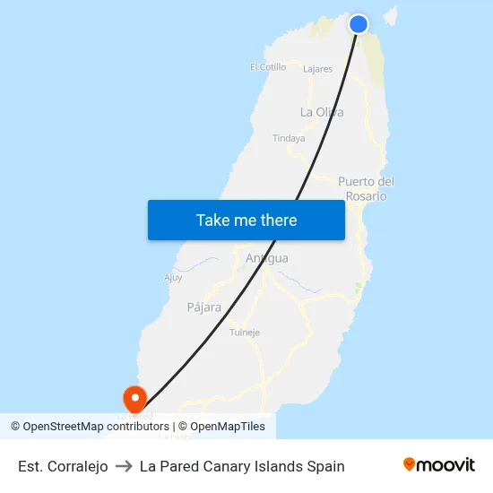 Est. Corralejo to La Pared Canary Islands Spain map
