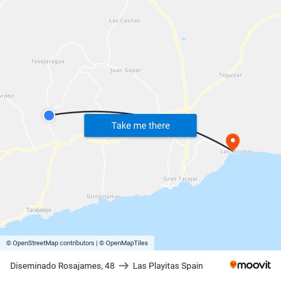 Diseminado Rosajames, 48 to Las Playitas Spain map