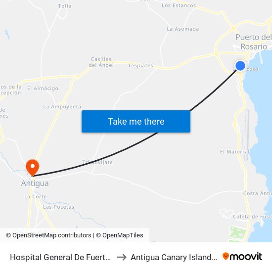 Hospital General De Fuerteventura to Antigua Canary Islands Spain map