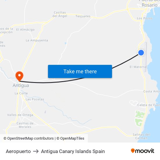 Aeropuerto to Antigua Canary Islands Spain map