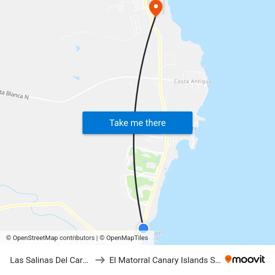 Las Salinas Del Carmen to El Matorral Canary Islands Spain map