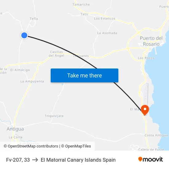 Fv-207, 33 to El Matorral Canary Islands Spain map