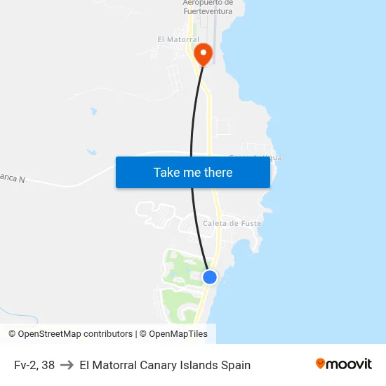 Fv-2, 38 to El Matorral Canary Islands Spain map