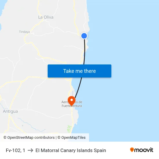 Fv-102, 1 to El Matorral Canary Islands Spain map