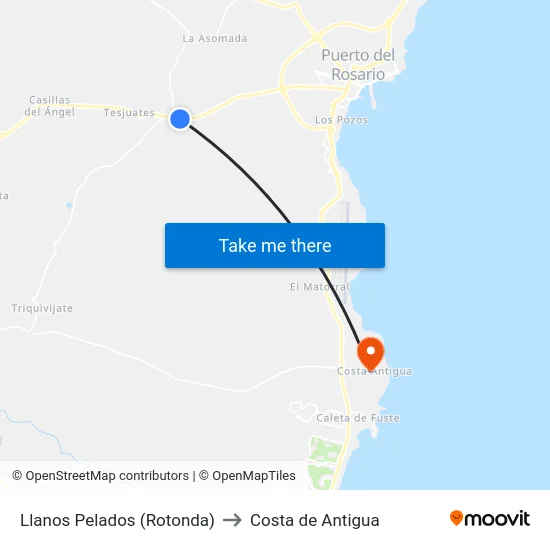 Llanos Pelados (Rotonda) to Costa de Antigua map