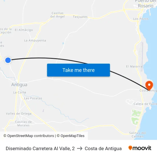 Diseminado Carretera Al Valle, 2 to Costa de Antigua map