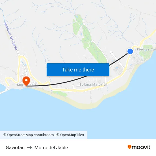 Gaviotas to Morro del Jable map