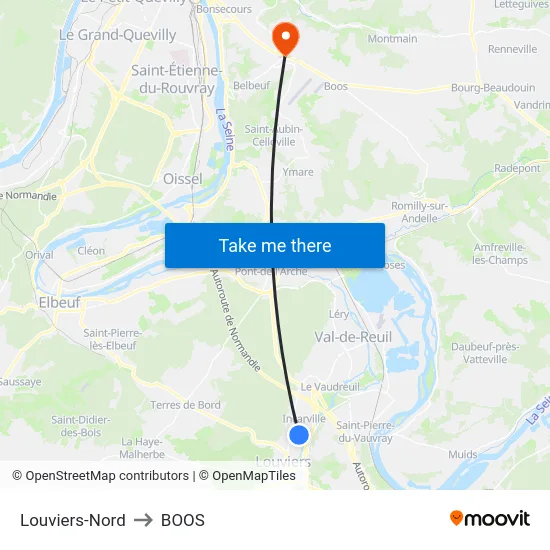 Louviers-Nord to BOOS map