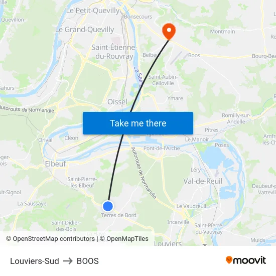 Louviers-Sud to BOOS map