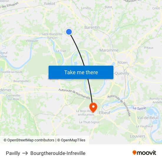 Pavilly to Bourgtheroulde-Infreville map