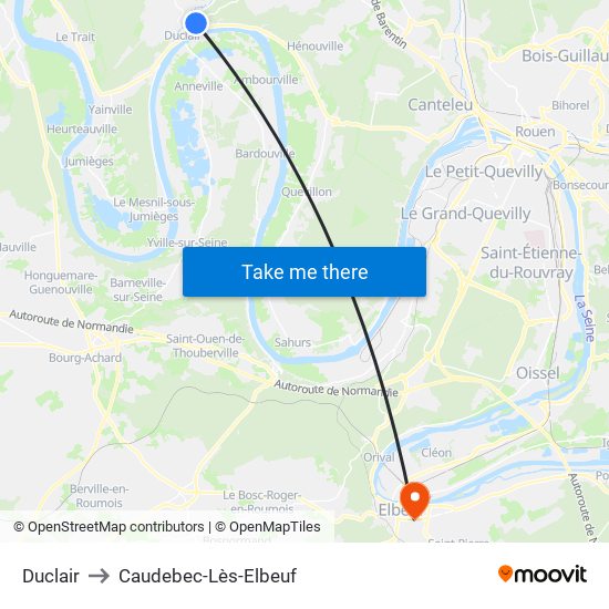Duclair to Caudebec-Lès-Elbeuf map