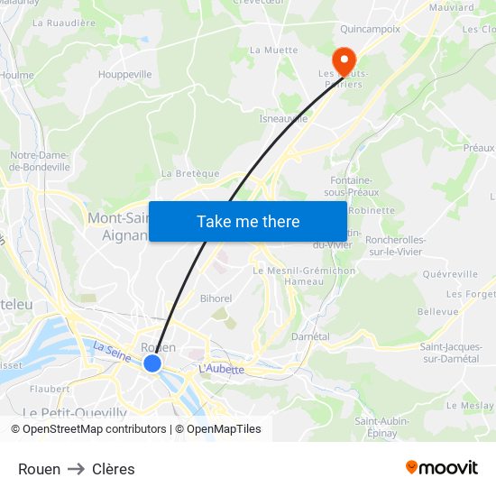 Rouen to Clères map