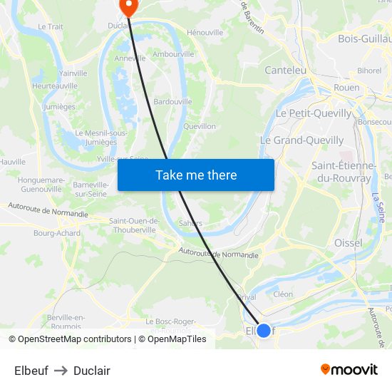Elbeuf to Duclair map