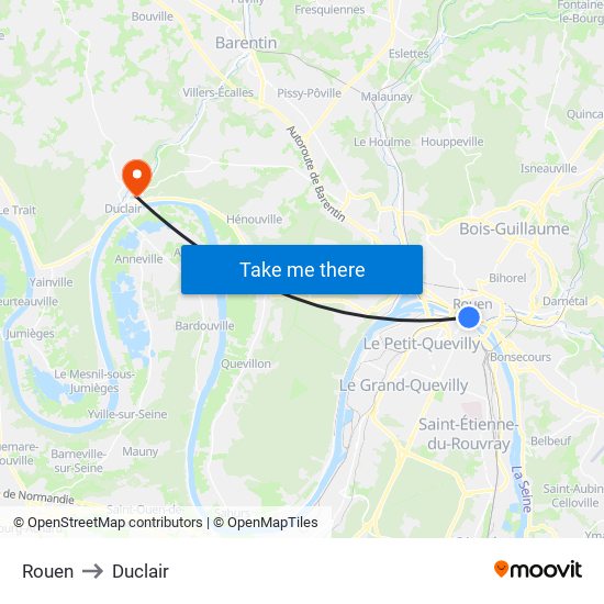Rouen to Duclair map