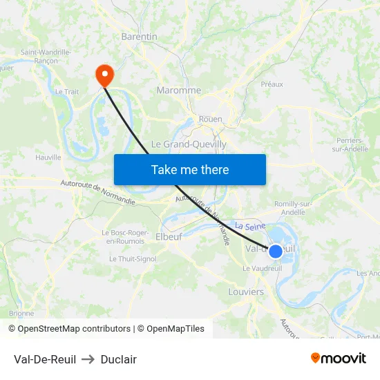 Val-De-Reuil to Duclair map