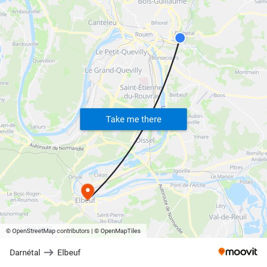 Darnétal to Elbeuf map
