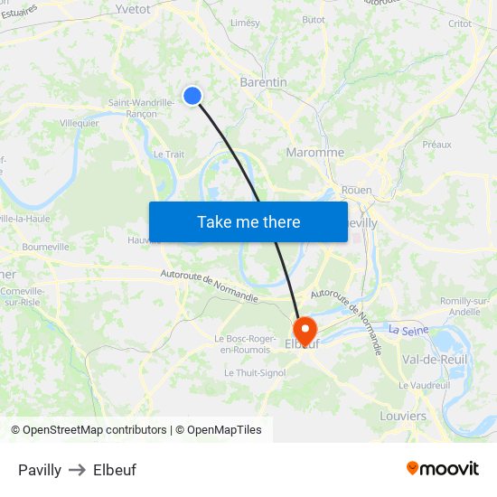 Pavilly to Elbeuf map