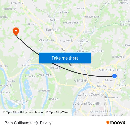 Bois-Guillaume to Pavilly map