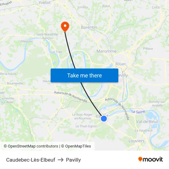 Caudebec-Lès-Elbeuf to Pavilly map
