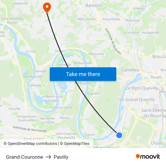 Grand-Couronne to Pavilly map