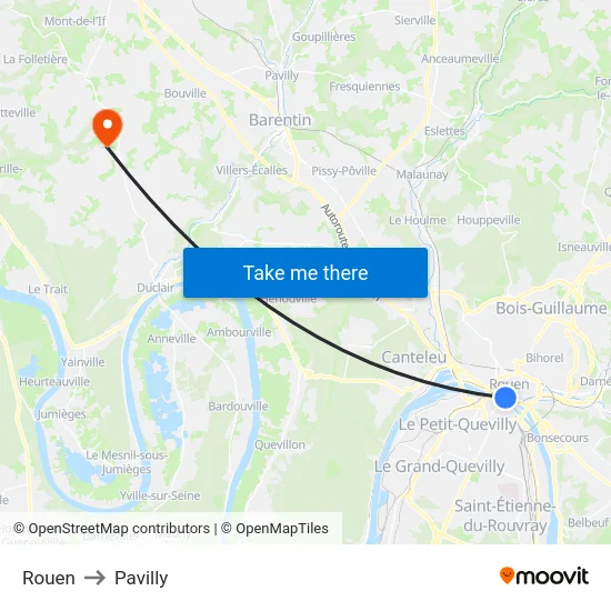 Rouen to Pavilly map