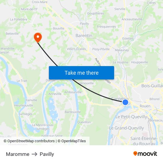 Maromme to Pavilly map