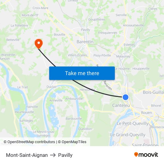 Mont-Saint-Aignan to Pavilly map