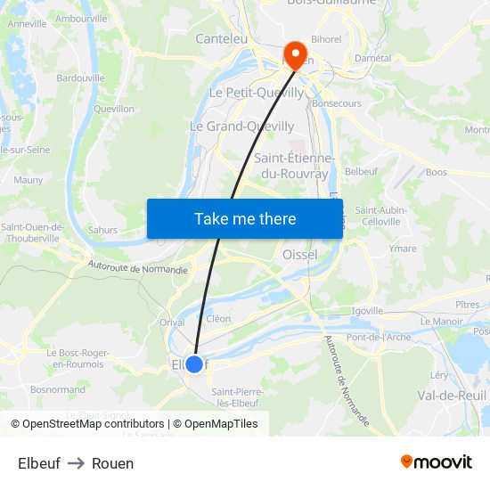 Elbeuf to Rouen map