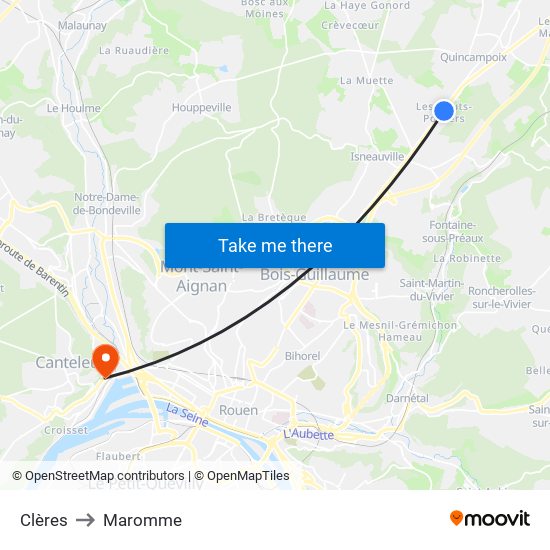 Clères to Maromme map