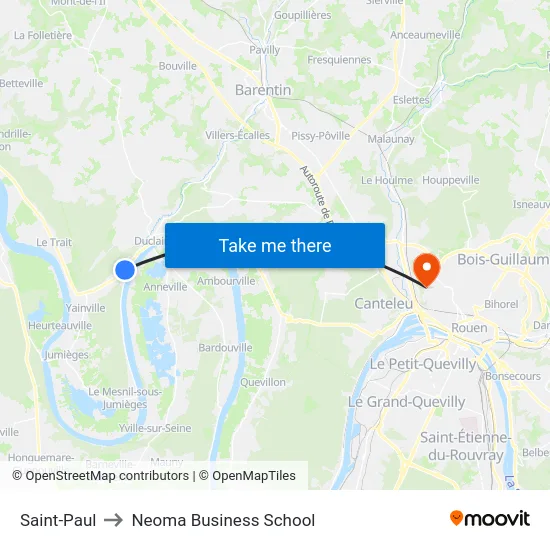 Saint-Paul to Neoma Business School map